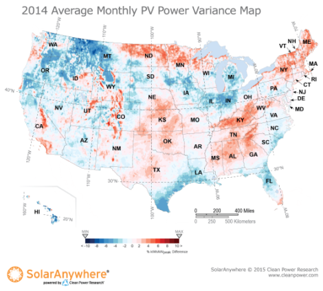 2014 average variance solar resource map