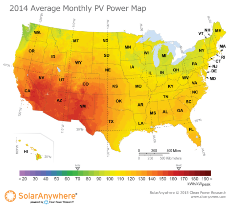2014 average solar resource map